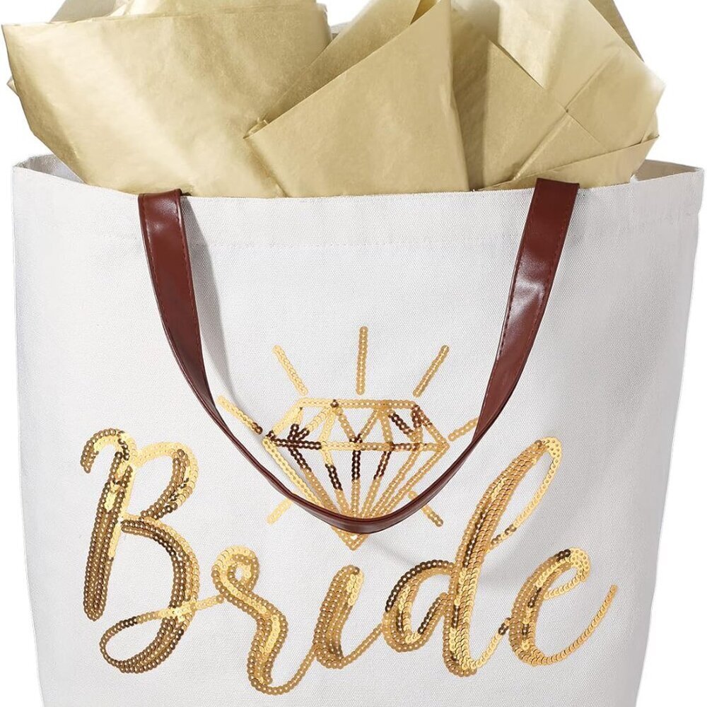 Wedding Shower Gift Bag Canvas Tote Gold Tissue Wrap Bridal Engagement Festive